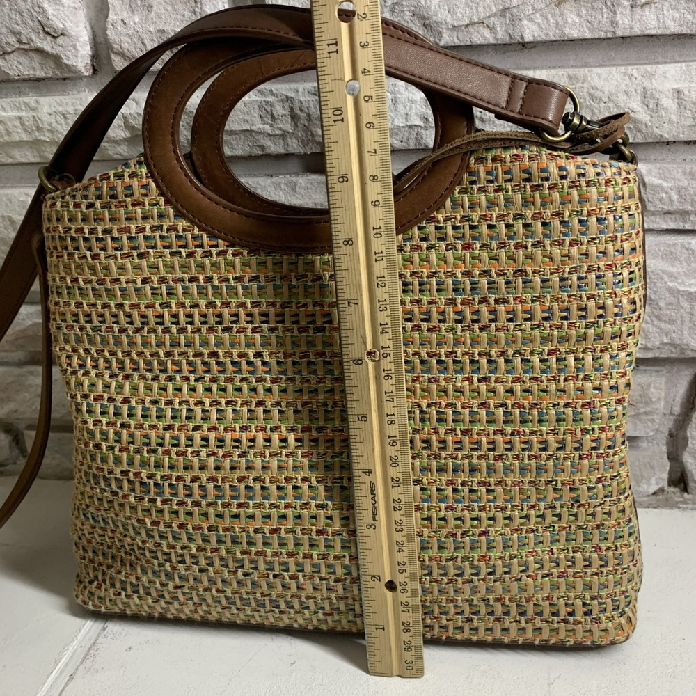 Fossil Woven Straw Leather Crossbody Handbag Multi Color 75082 Boho Tote - Picture 14 of 16